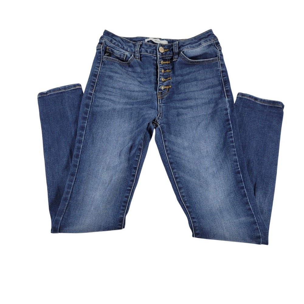Kancan High Rise Button Fly‎ Skinny Jeans Medium Wash Distressed Women Size 5 26